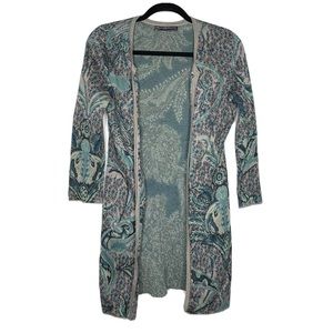 Peruvian Connection 100% Pima Cotton Knit Cardigan Sweater Paisley Floral Size S